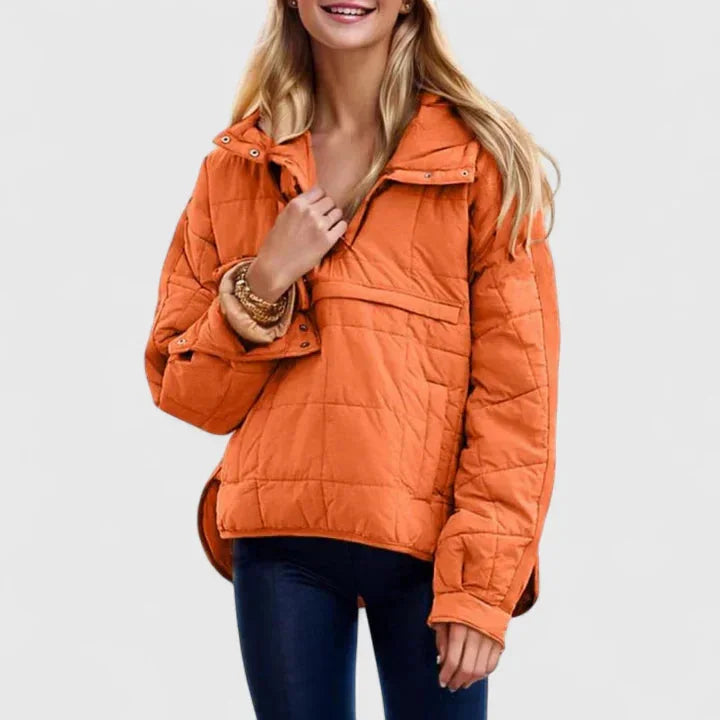 Women's Quilted Half-Zip Hood Puffer Jacket – Placket