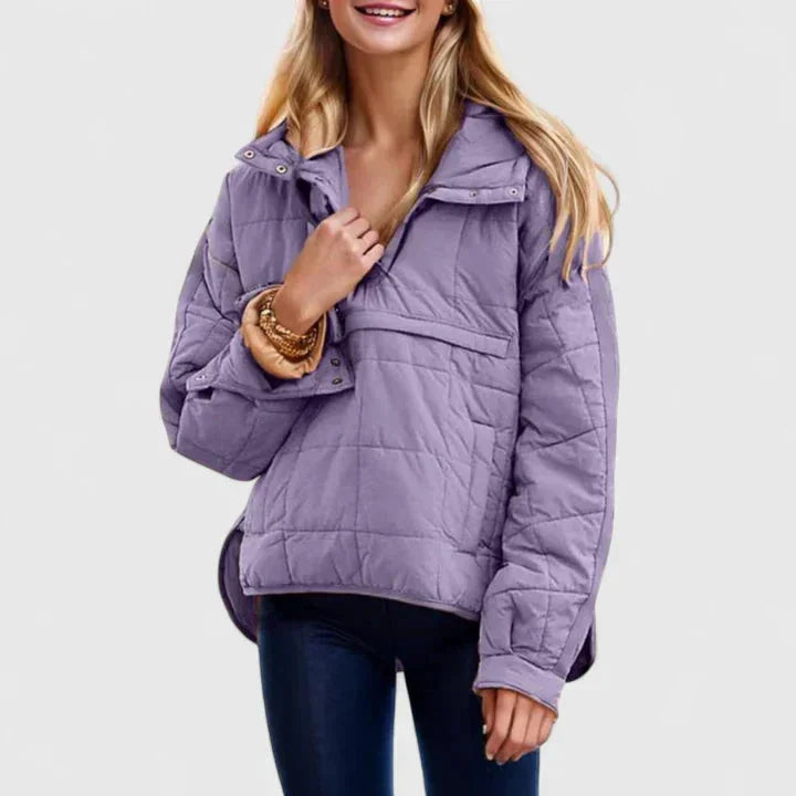 Women's Quilted Half-Zip Hood Puffer Jacket – Placket