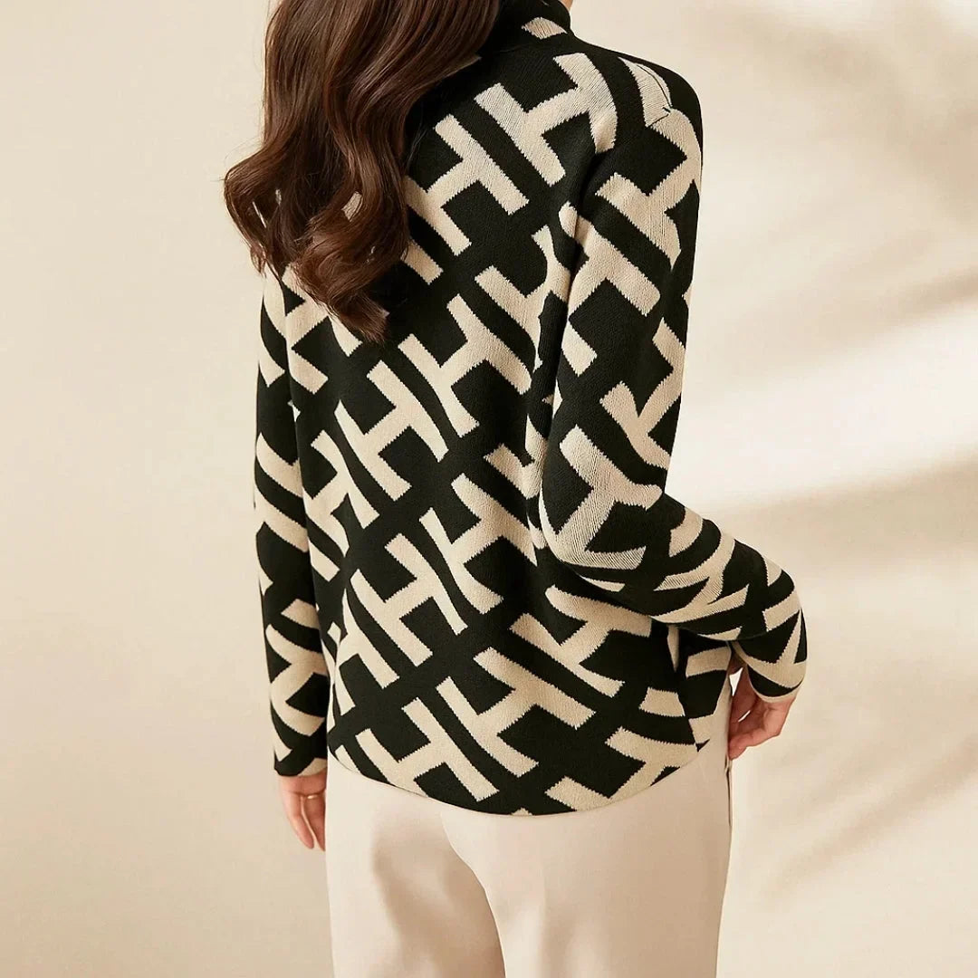 Women's Knit Stand Collar Jumper – Geometric Pattern