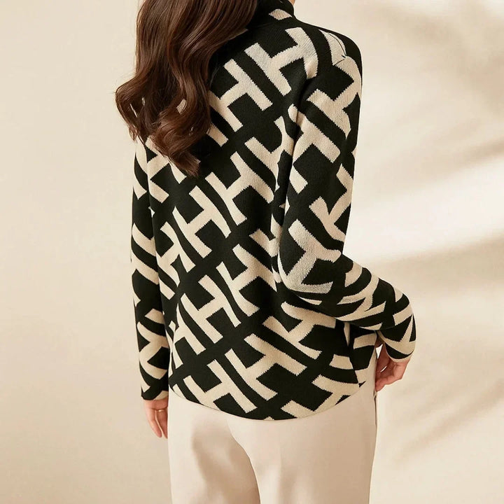 Women's Knit Stand Collar Jumper – Geometric Pattern