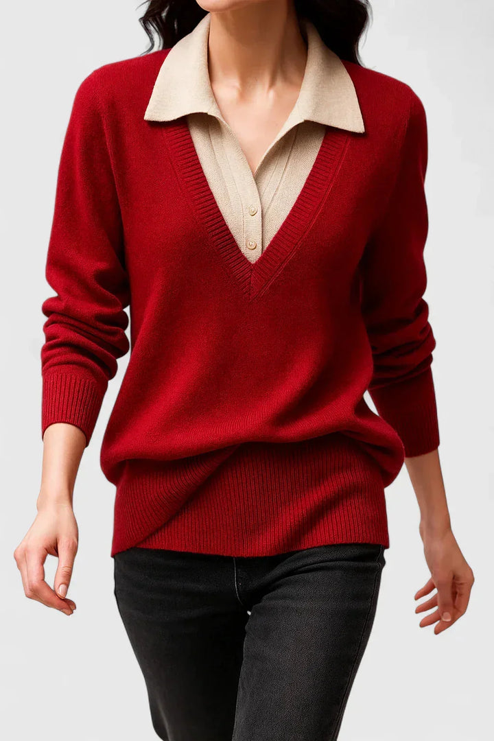 Women's Knit V-Neck Jumper – Button Detail On Cuffs