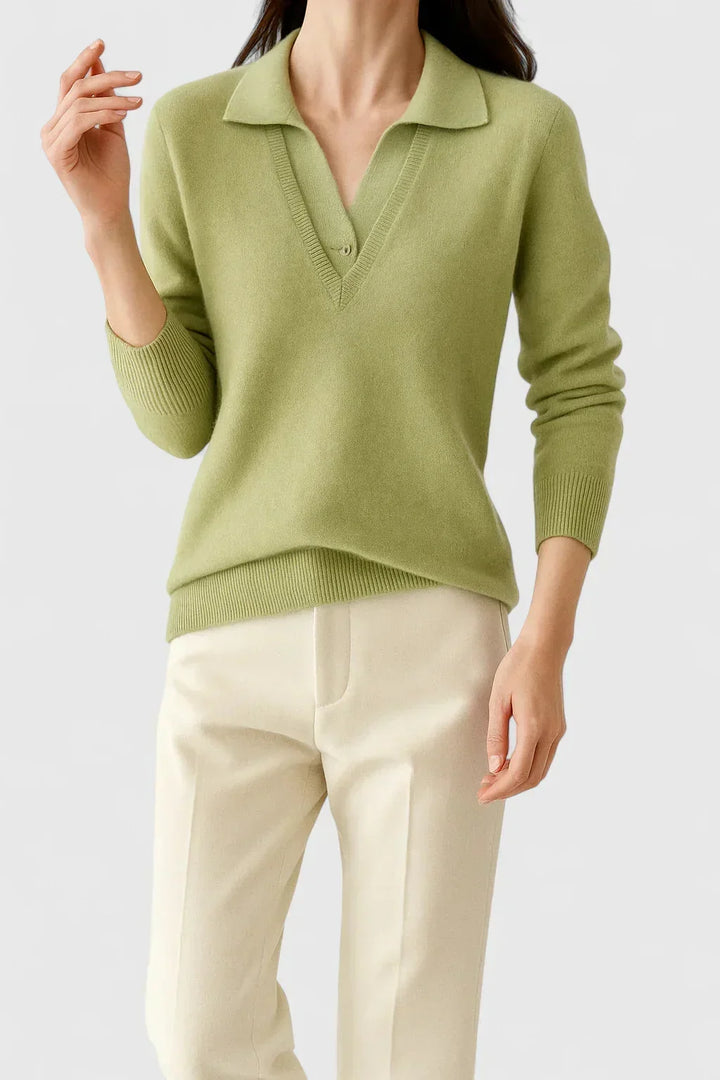 Women's Knit V-Neck Jumper – Button Detail On Cuffs