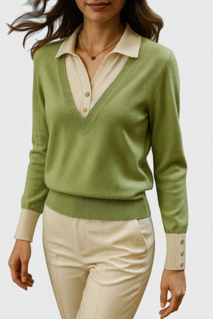 Women's Knit V-Neck Jumper – Button Detail On Cuffs