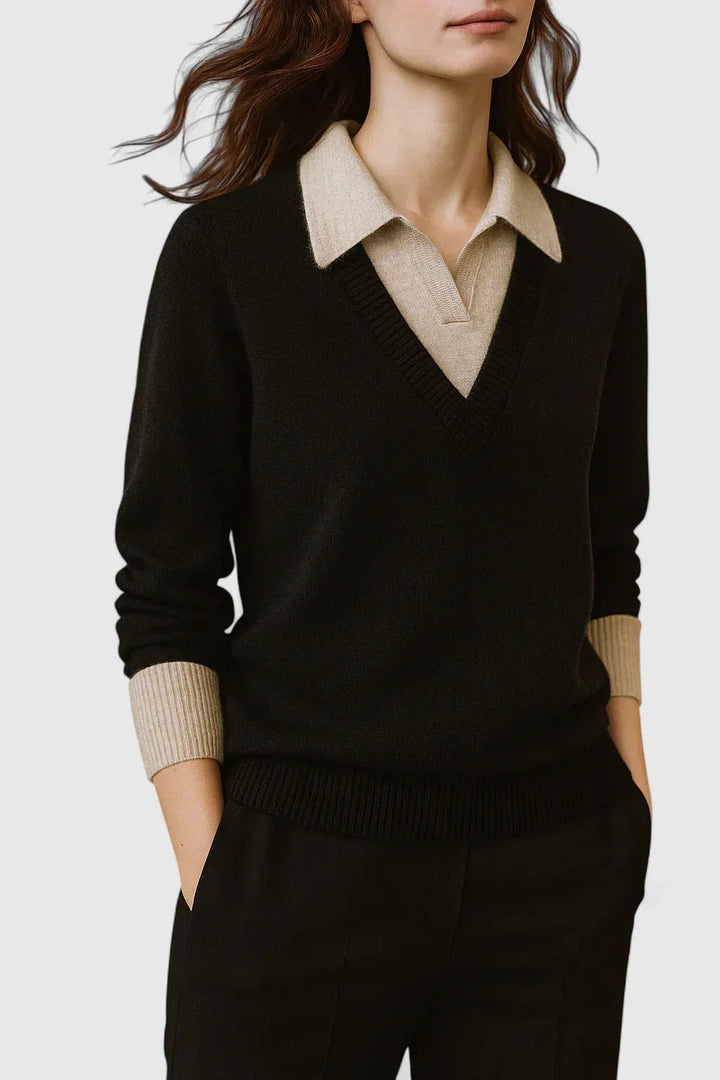 Women's Knit V-Neck Jumper – Button Detail On Cuffs