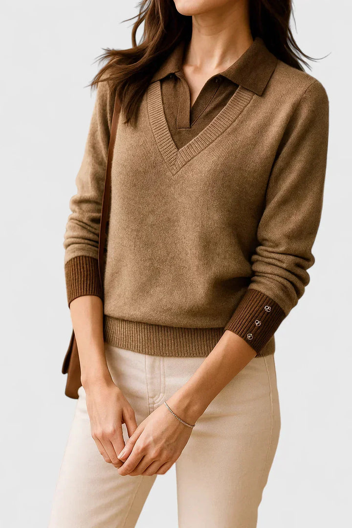 Women's Knit V-Neck Jumper – Button Detail On Cuffs