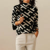 Women's Knit Stand Collar Jumper – Geometric Pattern