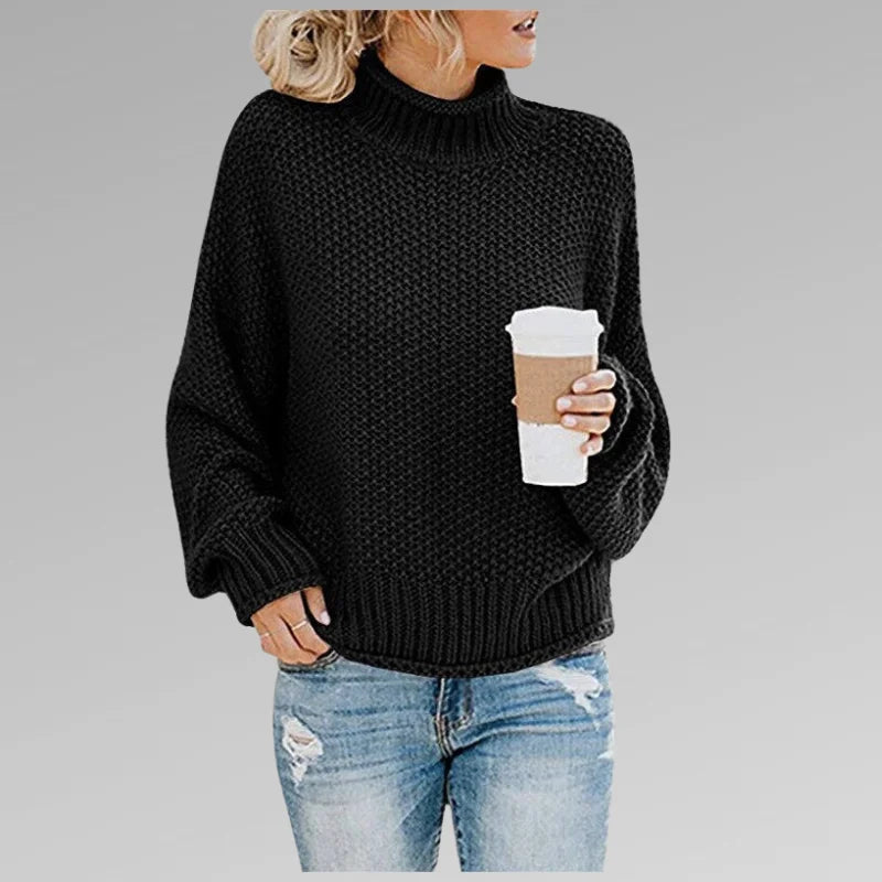 Women's Knit Roll Neck Jumper – Dropped Shoulder Sleeves
