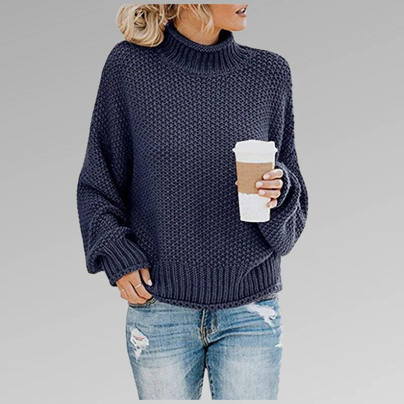 Women's Knit Roll Neck Jumper – Dropped Shoulder Sleeves