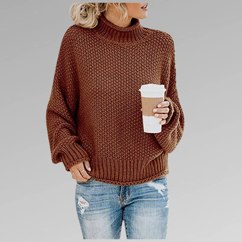 Women's Knit Roll Neck Jumper – Dropped Shoulder Sleeves