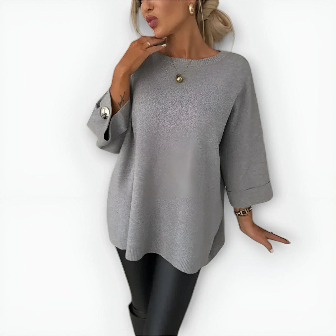 Women's Knit Crew Neck Jumper – Wide Cuffs – Button
