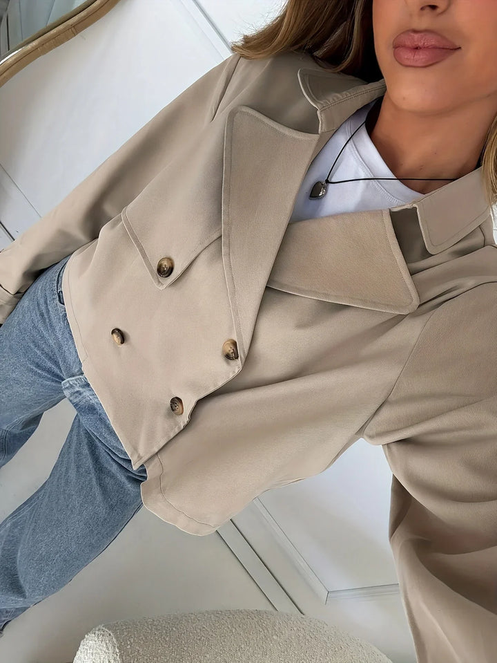 Women's Cropped Peacoat Double Breasted Notch Lapel