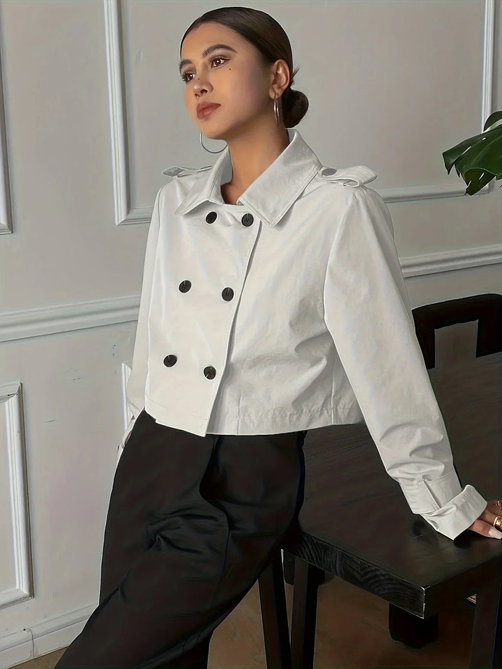 Women's Cropped Peacoat Double Breasted Cotton