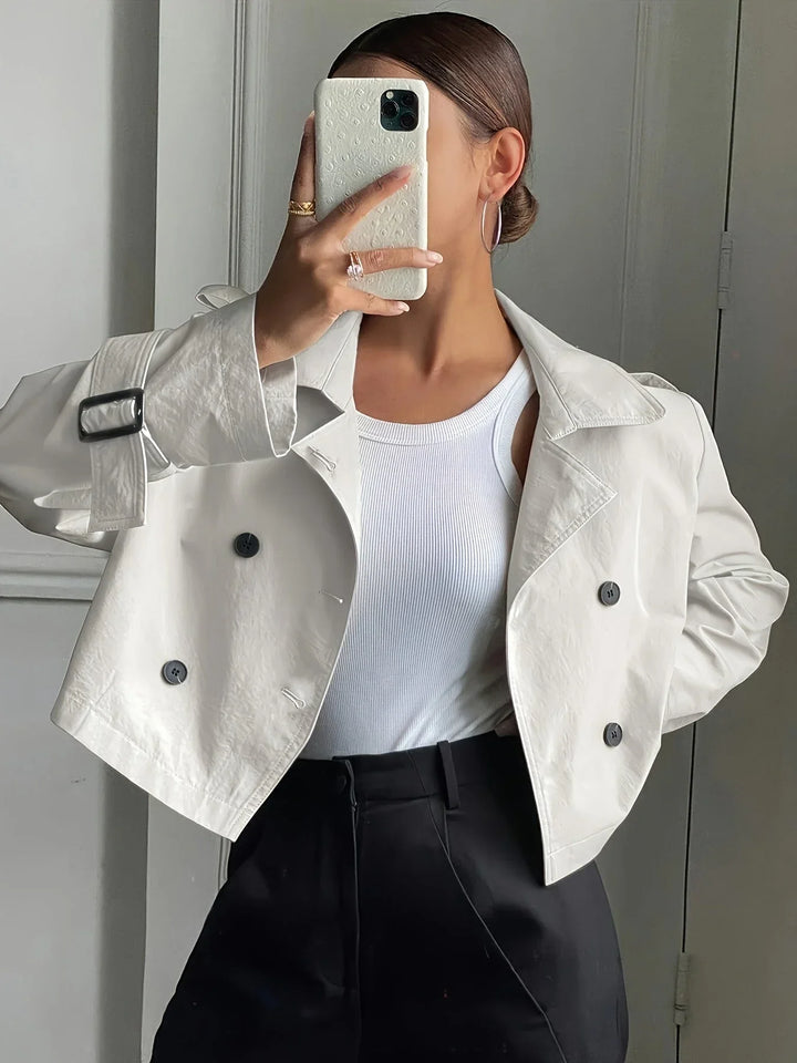 Women's Cropped Peacoat Double Breasted Cotton