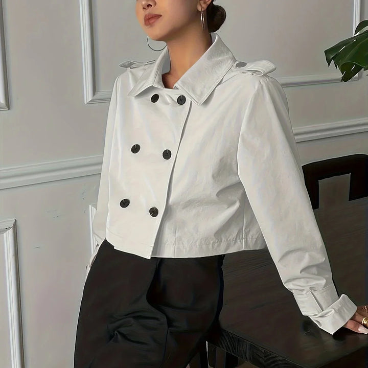 Women's Cropped Peacoat Double Breasted Cotton