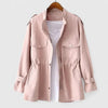 Women's Cotton Zip-Up Stand Collar Jacket – Drawstring Waist