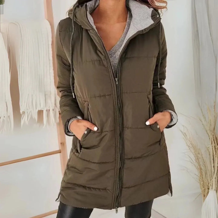 Women's Puffer Jacket – Hooded Zip Front Drawstring Waist Relaxed Style