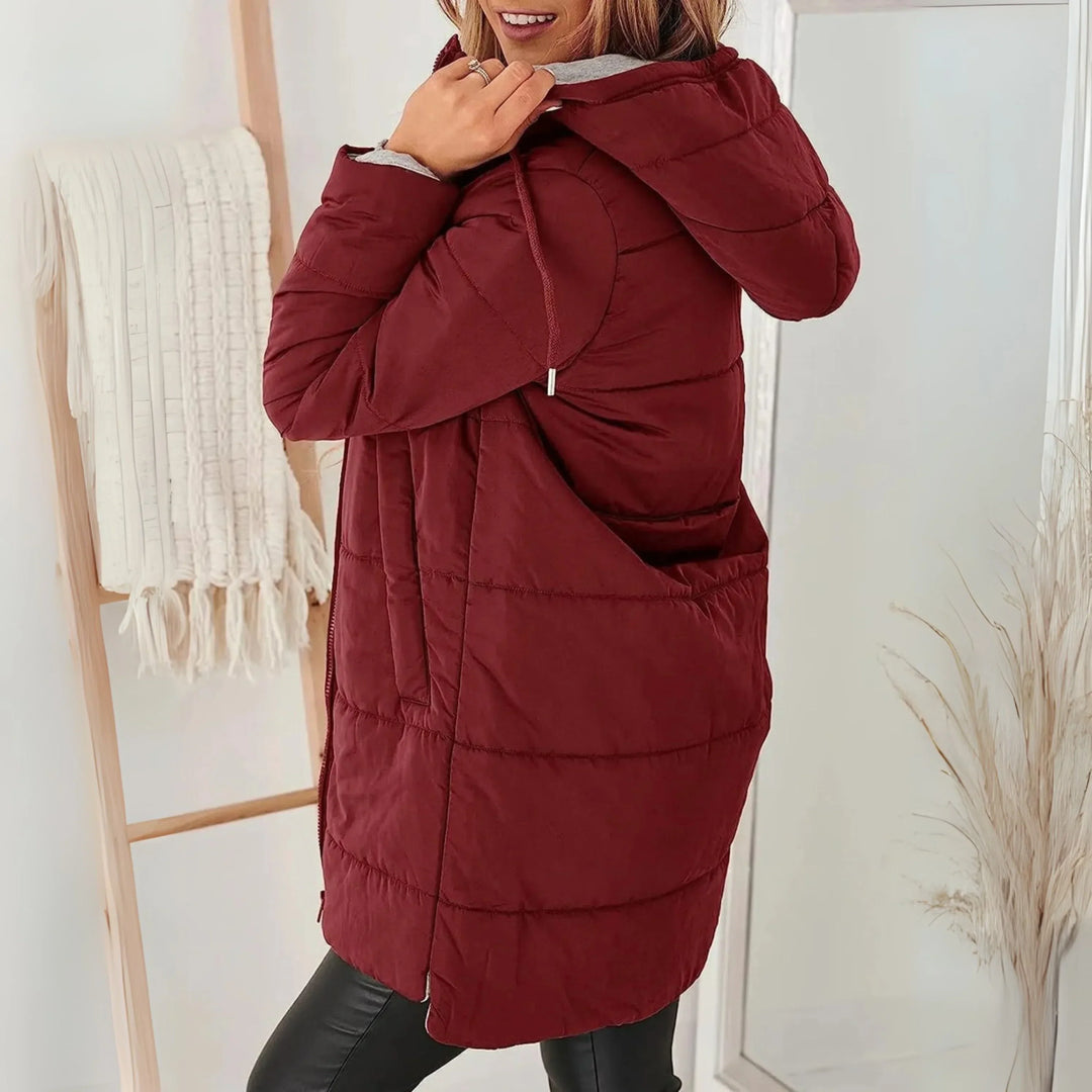 Women's Puffer Jacket – Hooded Zip Front Drawstring Waist Relaxed Style