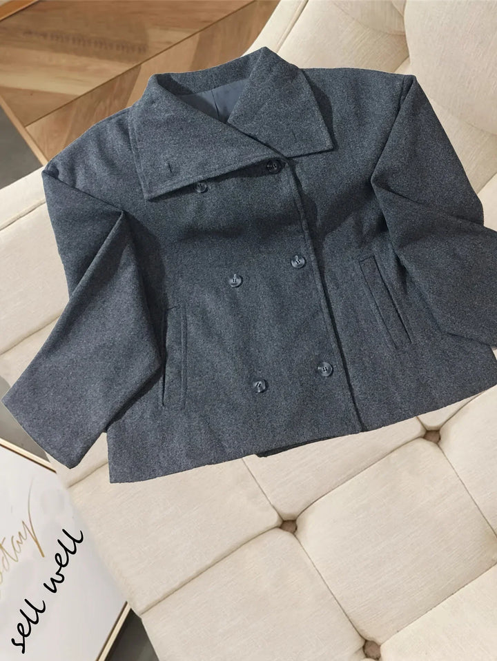 Women's Cropped Wool Double Breasted Peacoat