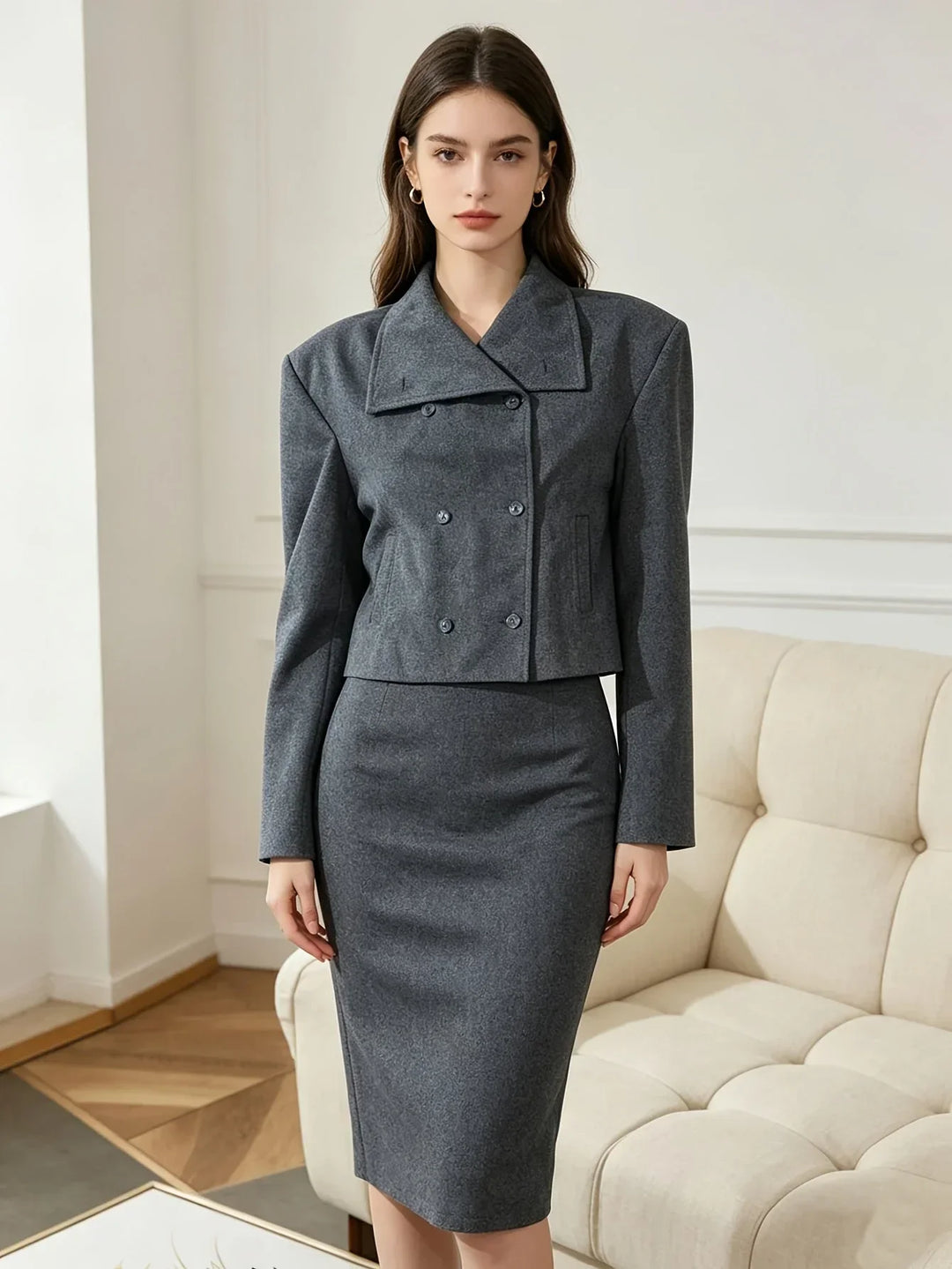 Women's Cropped Wool Double Breasted Peacoat