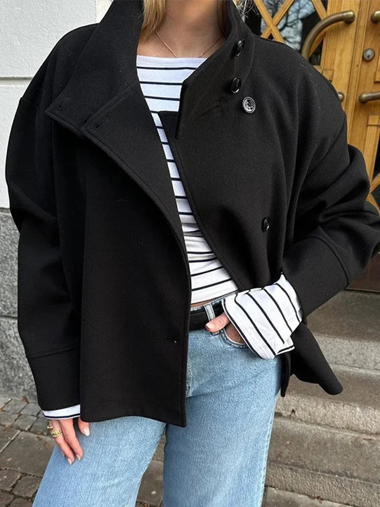 Women's Cropped Wool Blend Peacoat – Stand Collar