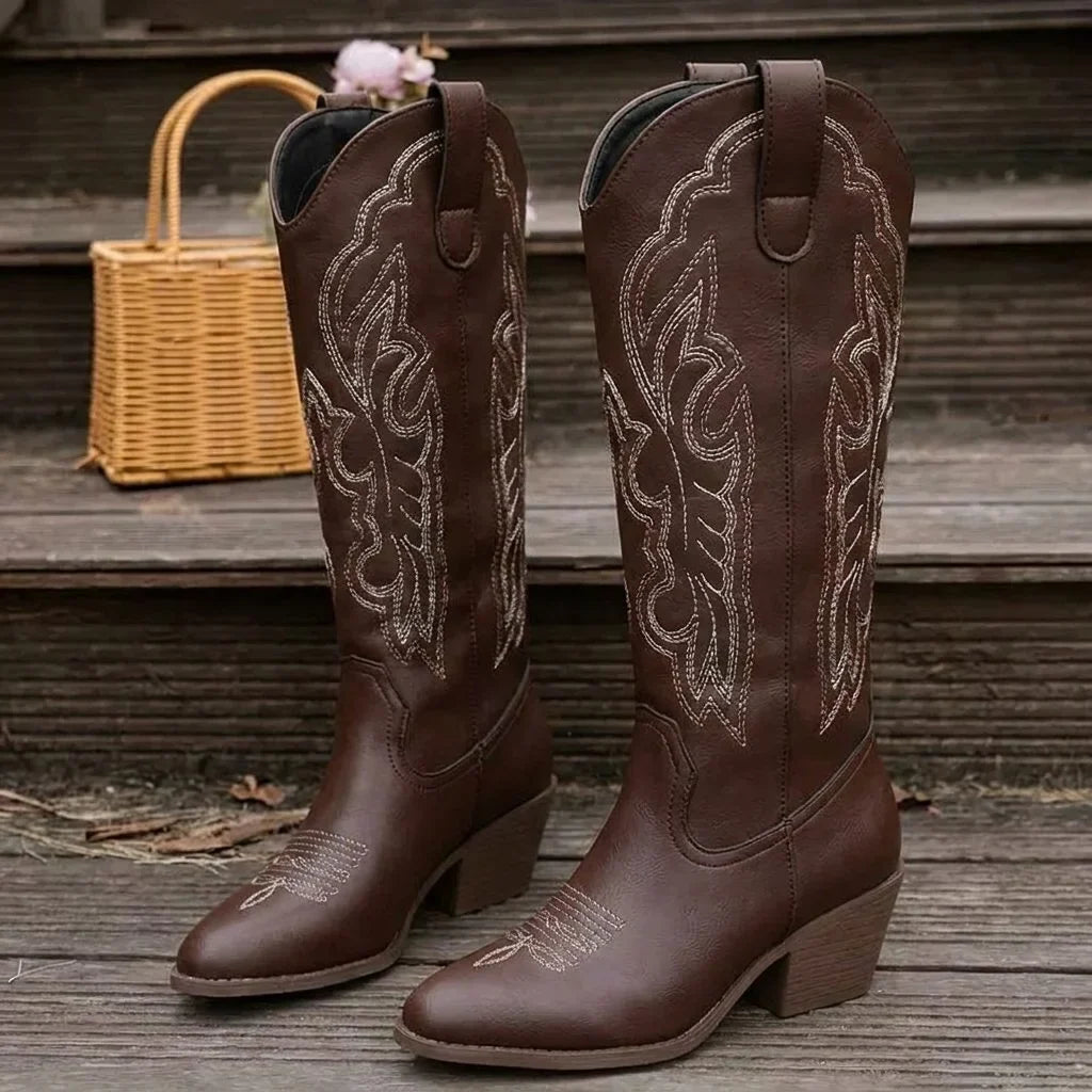Women's Embroidered Cowgirl Block Heel Boots