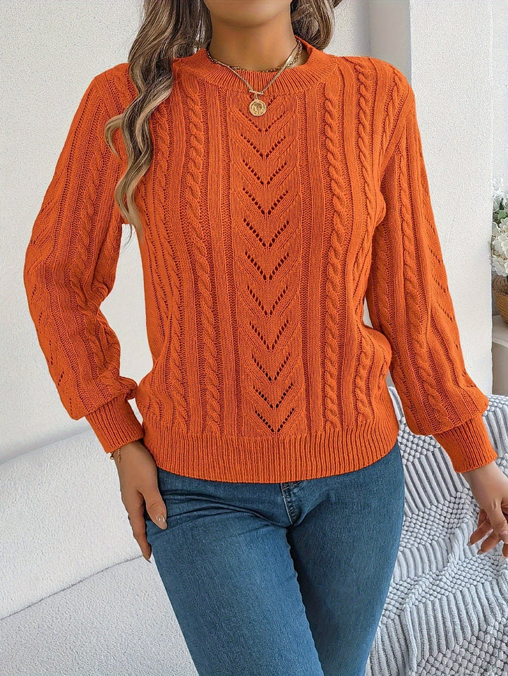 Women's Jumper – Textured Openwork Crew Neck Knit
