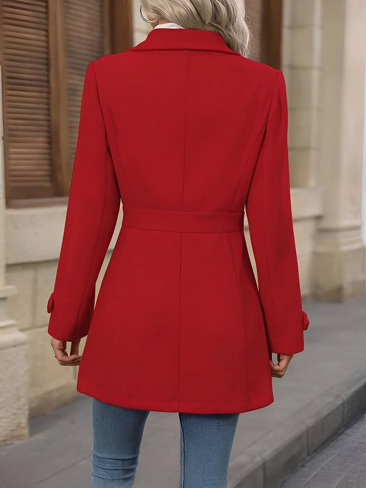 Women's Fitted Gold Button Double Breasted Trench Coat