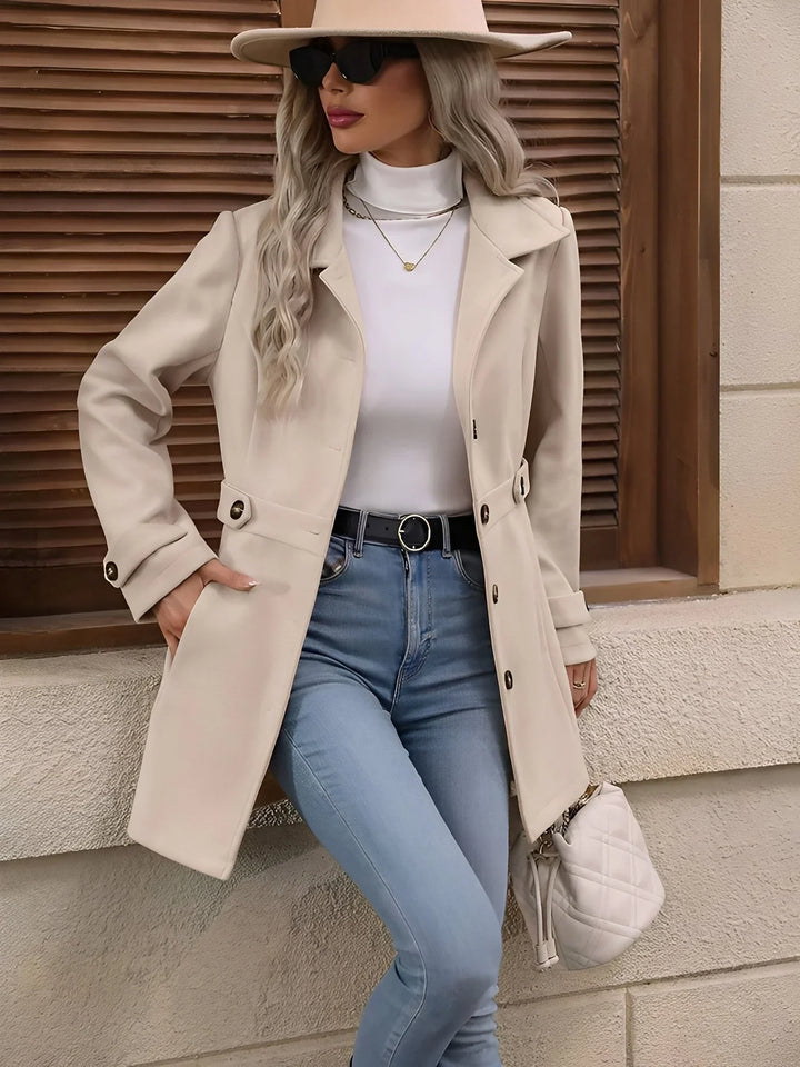 Women's Fitted Gold Button Double Breasted Trench Coat