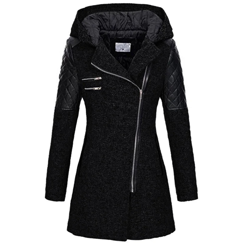 Women's Fitted Hooded Quilted Coat – Diagonal Zip