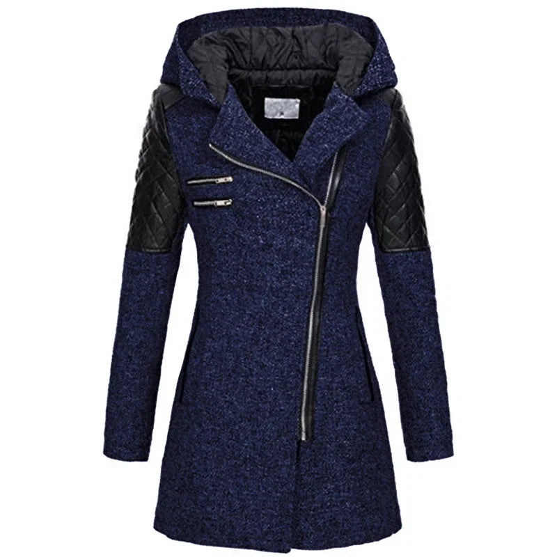 Women's Fitted Hooded Quilted Coat – Diagonal Zip