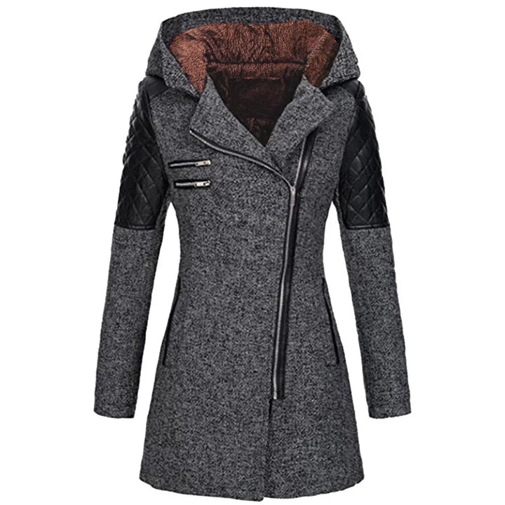 Women's Fitted Hooded Quilted Coat – Diagonal Zip