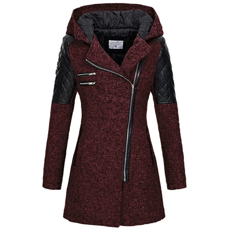 Women's Fitted Hooded Quilted Coat – Diagonal Zip