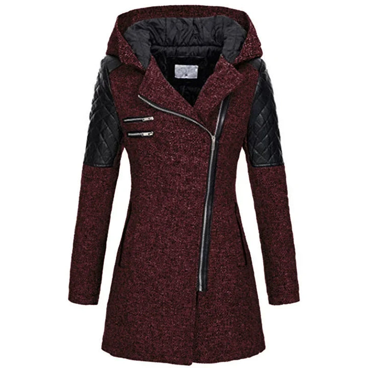 Women's Fitted Hooded Quilted Coat – Diagonal Zip