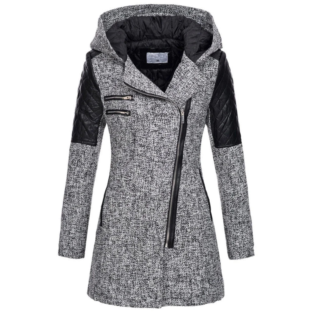 Women's Fitted Hooded Quilted Coat – Diagonal Zip