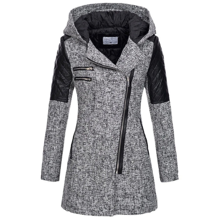 Women's Fitted Hooded Quilted Coat – Diagonal Zip