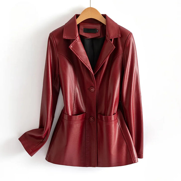 Women's Fitted Waist Flared Hem Leather Jacket