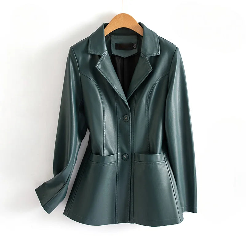 Women's Fitted Waist Flared Hem Leather Jacket