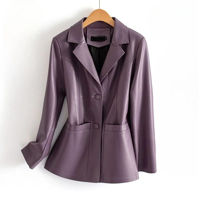 Women's Fitted Waist Flared Hem Leather Jacket