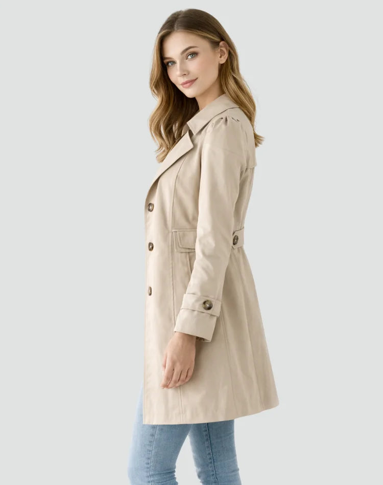 Women's Gold Button Fitted Trench Coat