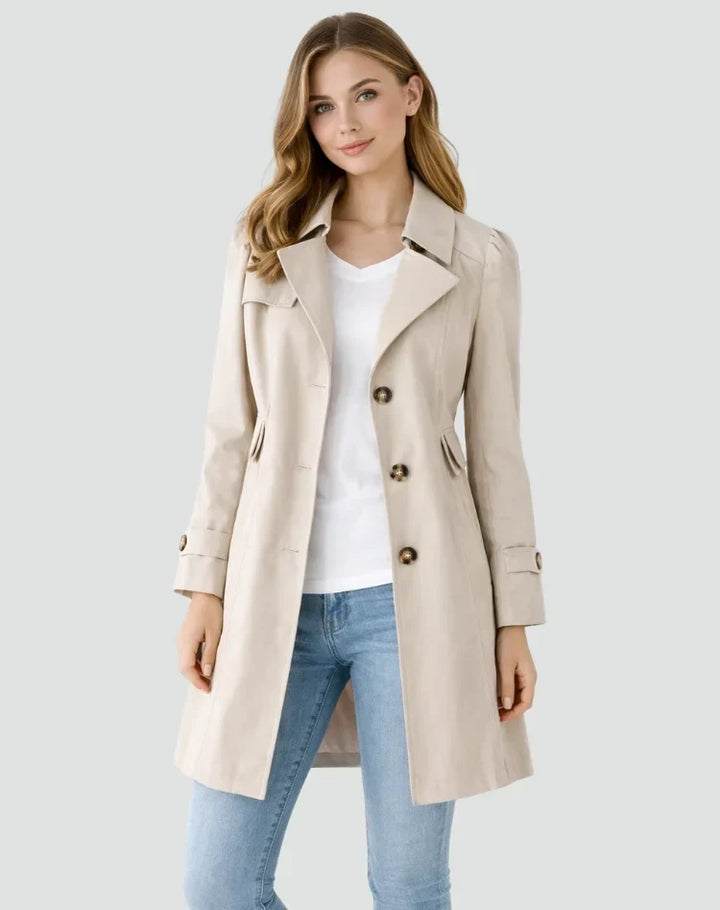 Women's Gold Button Fitted Trench Coat