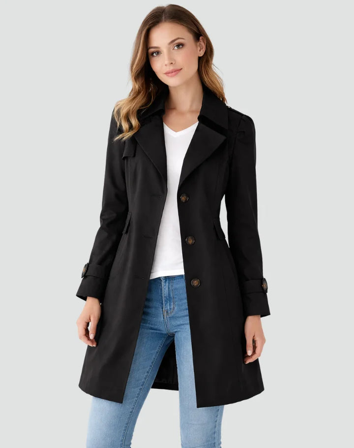 Women's Gold Button Fitted Trench Coat