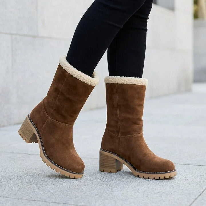 Women's Fleece Lined Block Heel Ankle Boots – Lug Sole