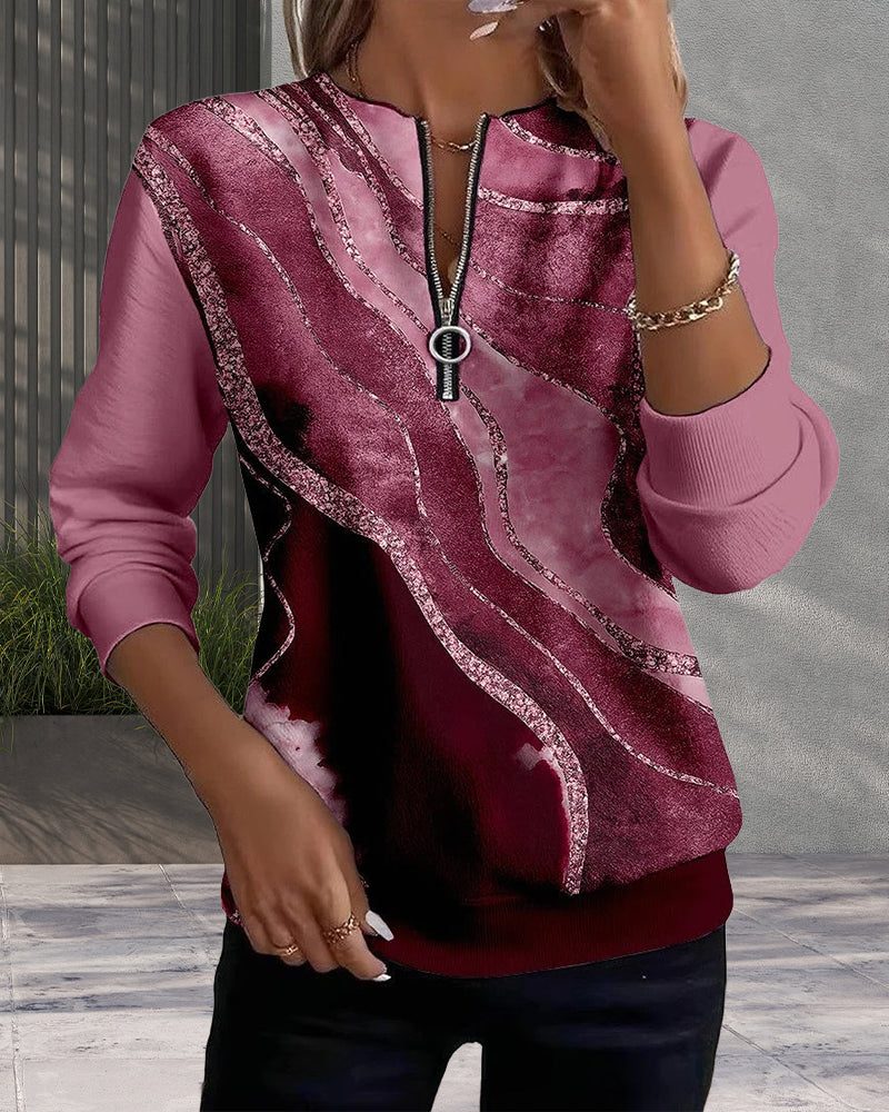 Women's Sweatshirt – Sequin Half-Zip Crew Neck