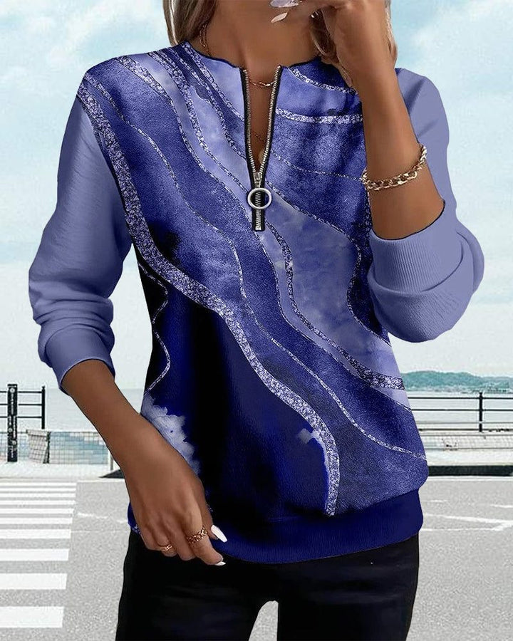 Women's Sweatshirt – Sequin Half-Zip Crew Neck