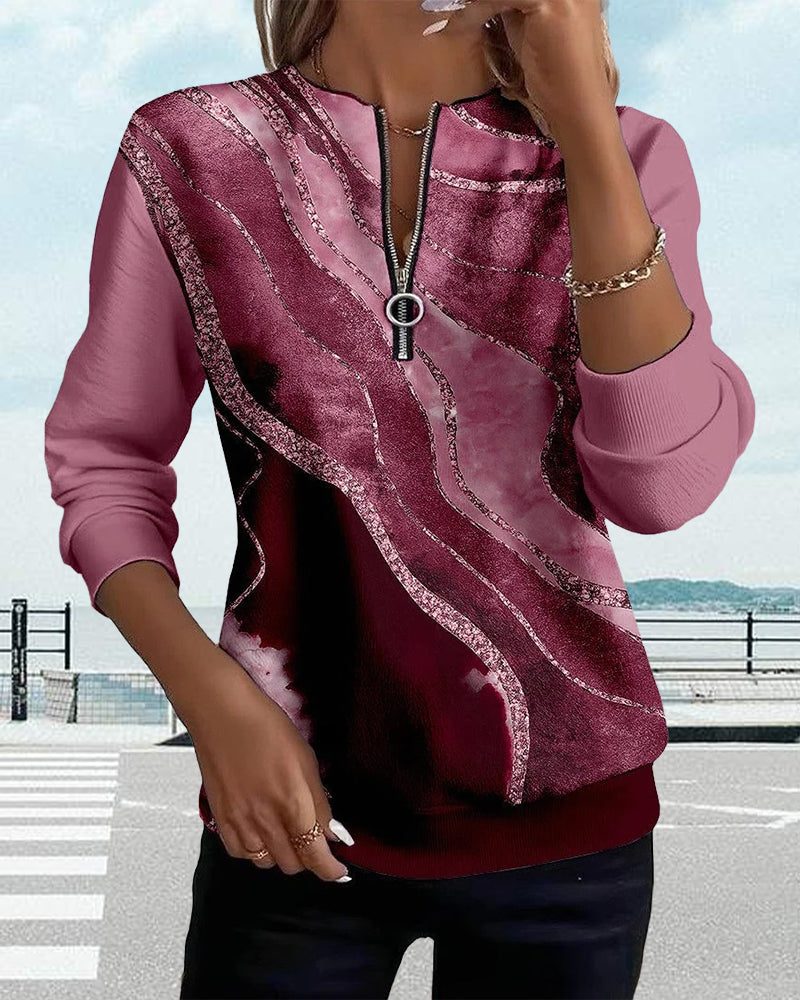 Women's Sweatshirt – Sequin Half-Zip Crew Neck