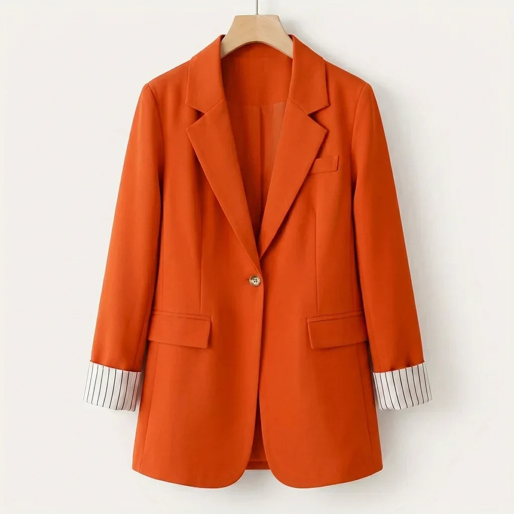 Women's Button Front Long Sleeve Office Blazer Coat