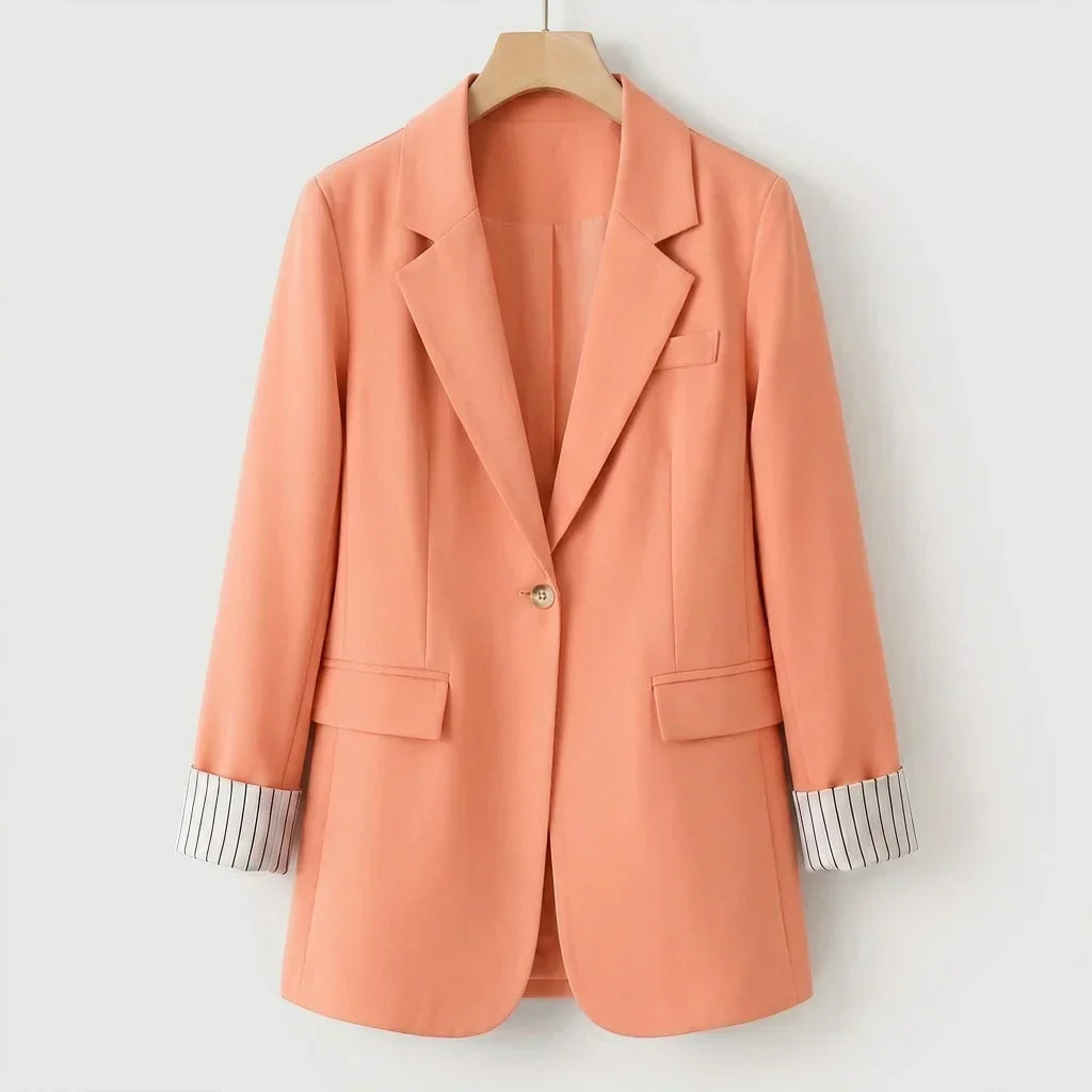 Women's Button Front Long Sleeve Office Blazer Coat
