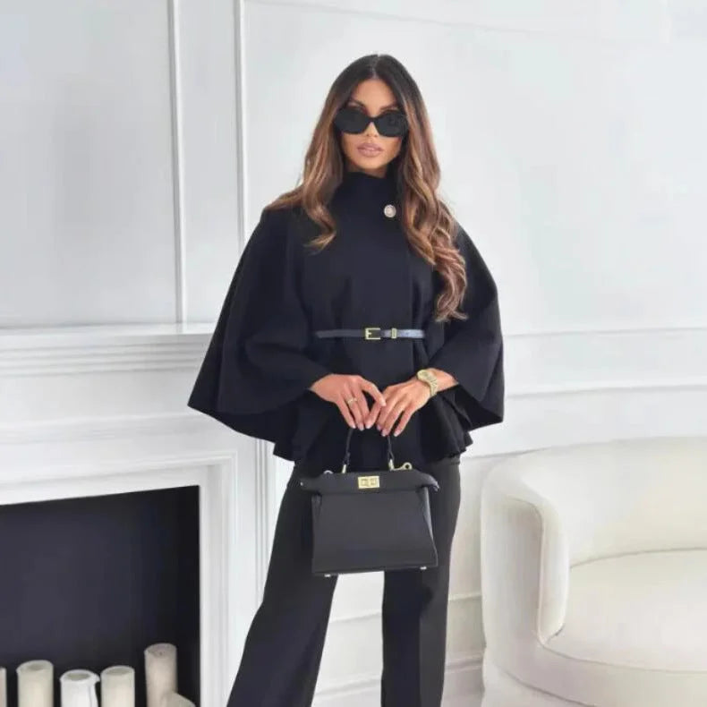 Women's Cosy High Neck Buttoned Cape