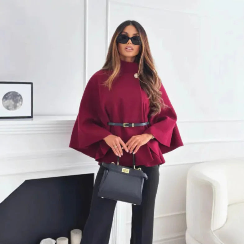 Women's Cosy High Neck Buttoned Cape