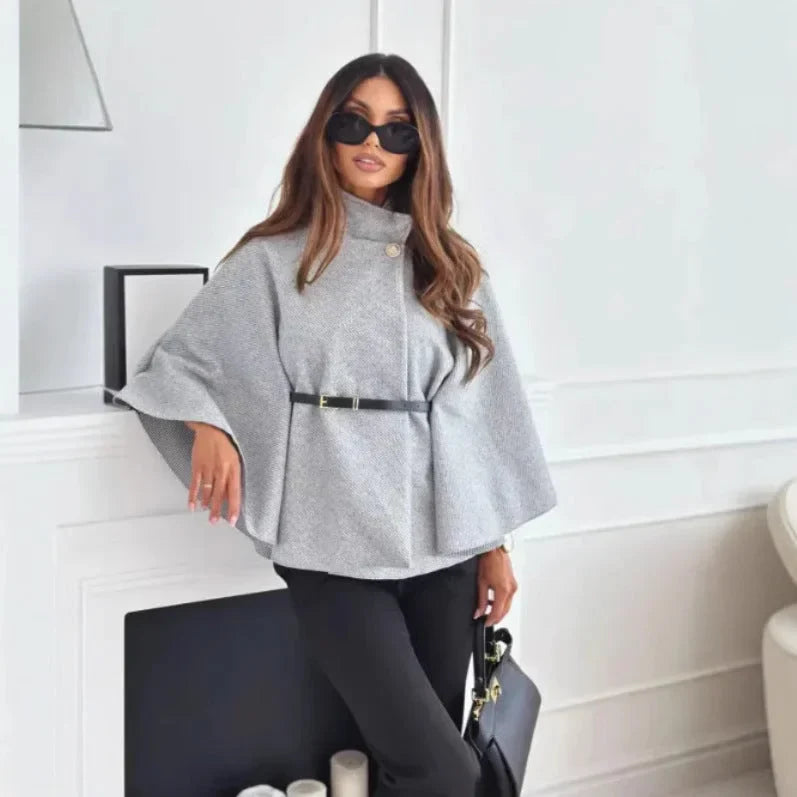 Women's Cosy High Neck Buttoned Cape